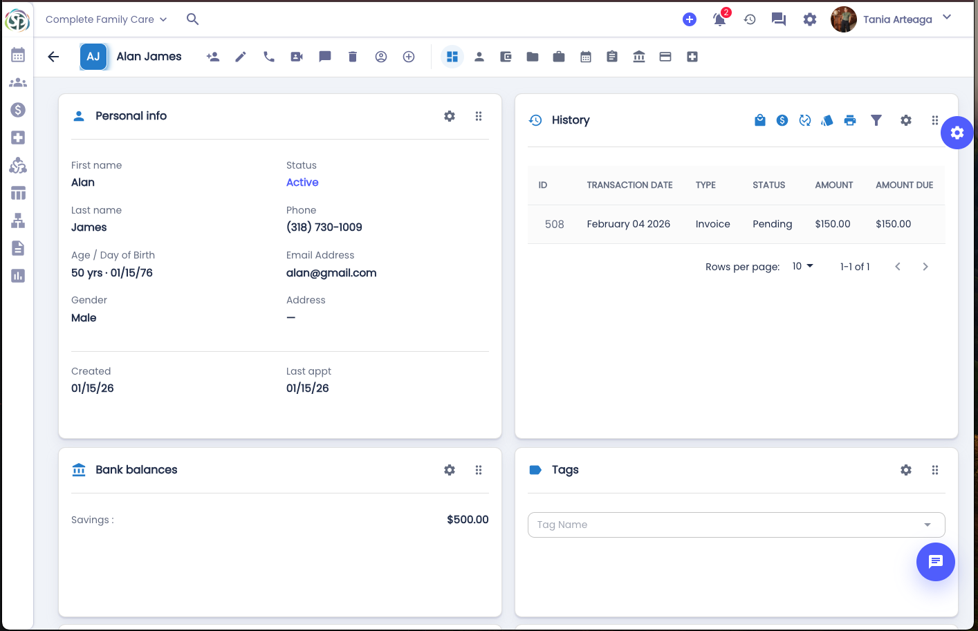 Simplified Practice client profile with history and balances